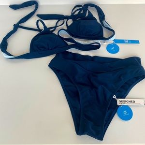 Navy blue high waist bikini. Size small. Never worn.
